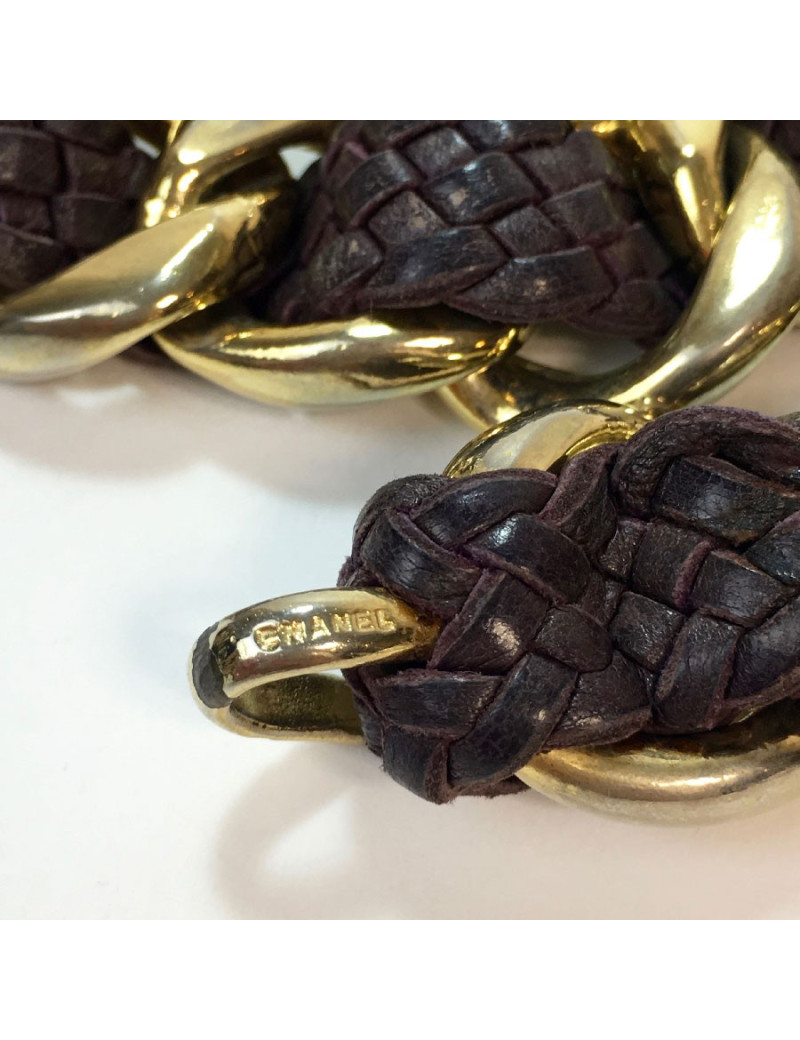 Ceinture CHANEL T75 chaîne et cuir tressée vintage
