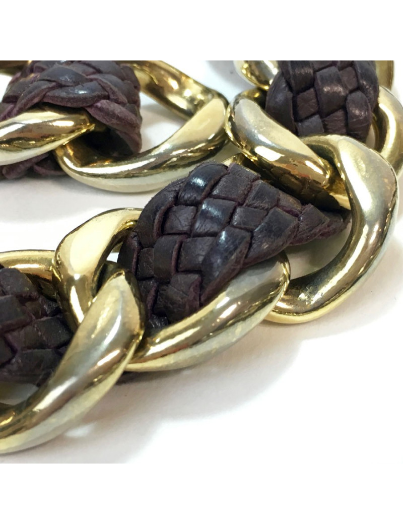 CHANEL vintage belt in gilt chain interlaced with purple braided leather