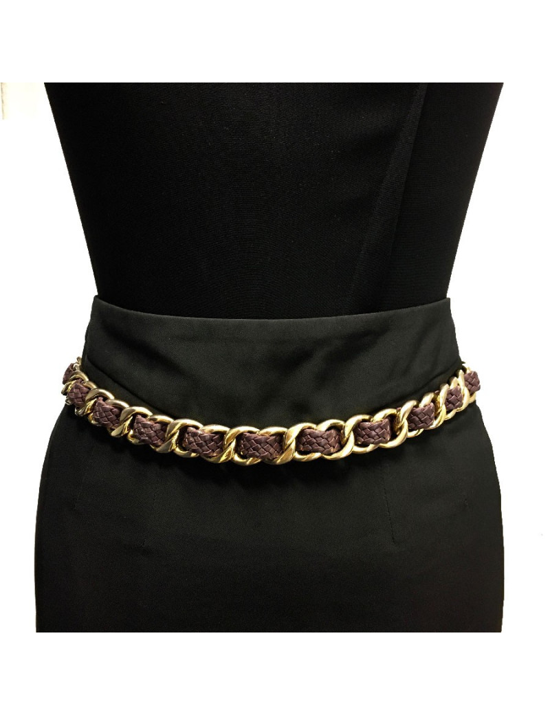 Ceinture CHANEL T75 chaîne et cuir tressée vintage