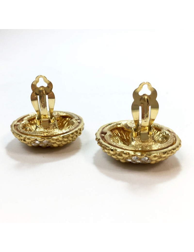 YSL SAINT LAURENT Vintage clip-on earrings in gilt metal and rhinestones