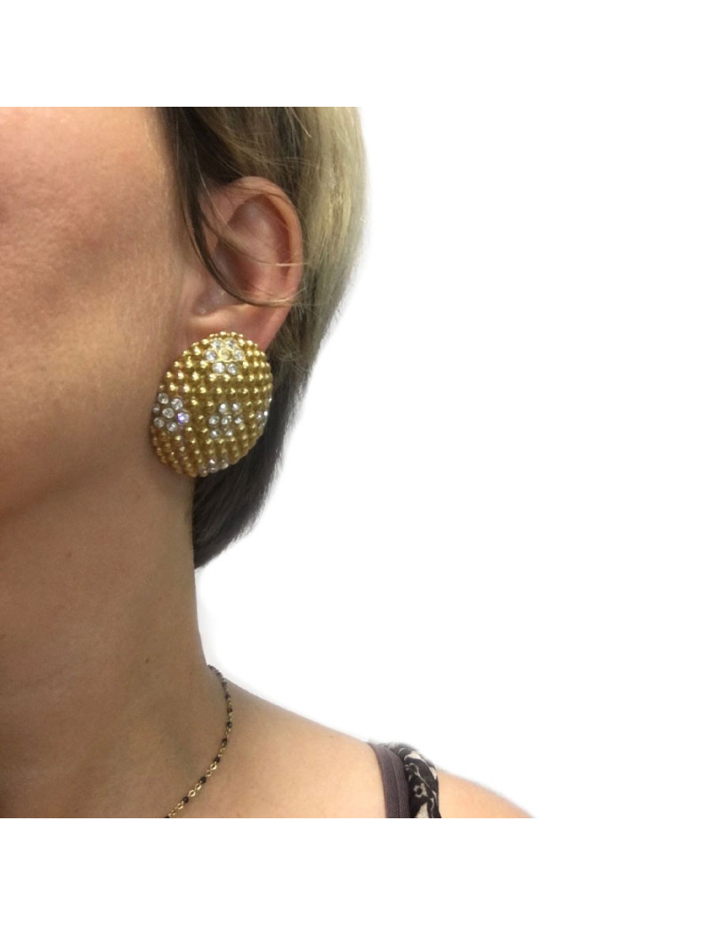 YSL SAINT LAURENT Vintage clip-on earrings in gilt metal and rhinestones