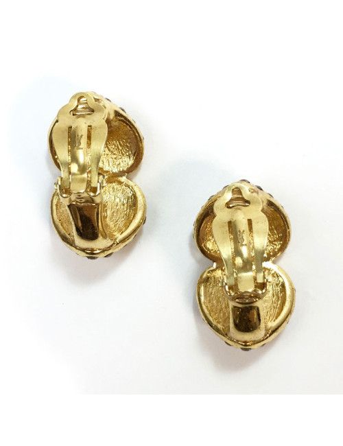 Boucles d'oreille clips YSL SAINT LAURENT Vintage dorés et strass