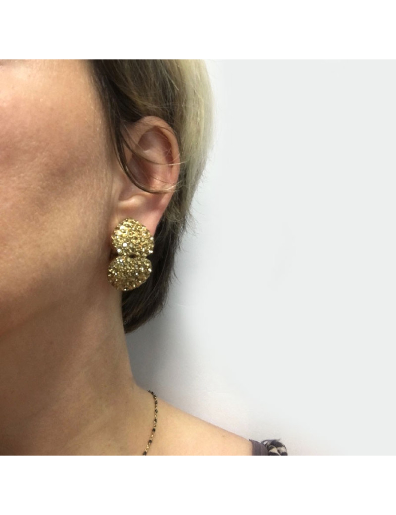 Boucles d'oreille clips YSL SAINT LAURENT Vintage dorés et strass