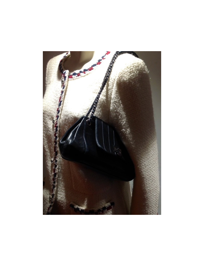 CHANEL bag jewelry Black lambskin leather silver