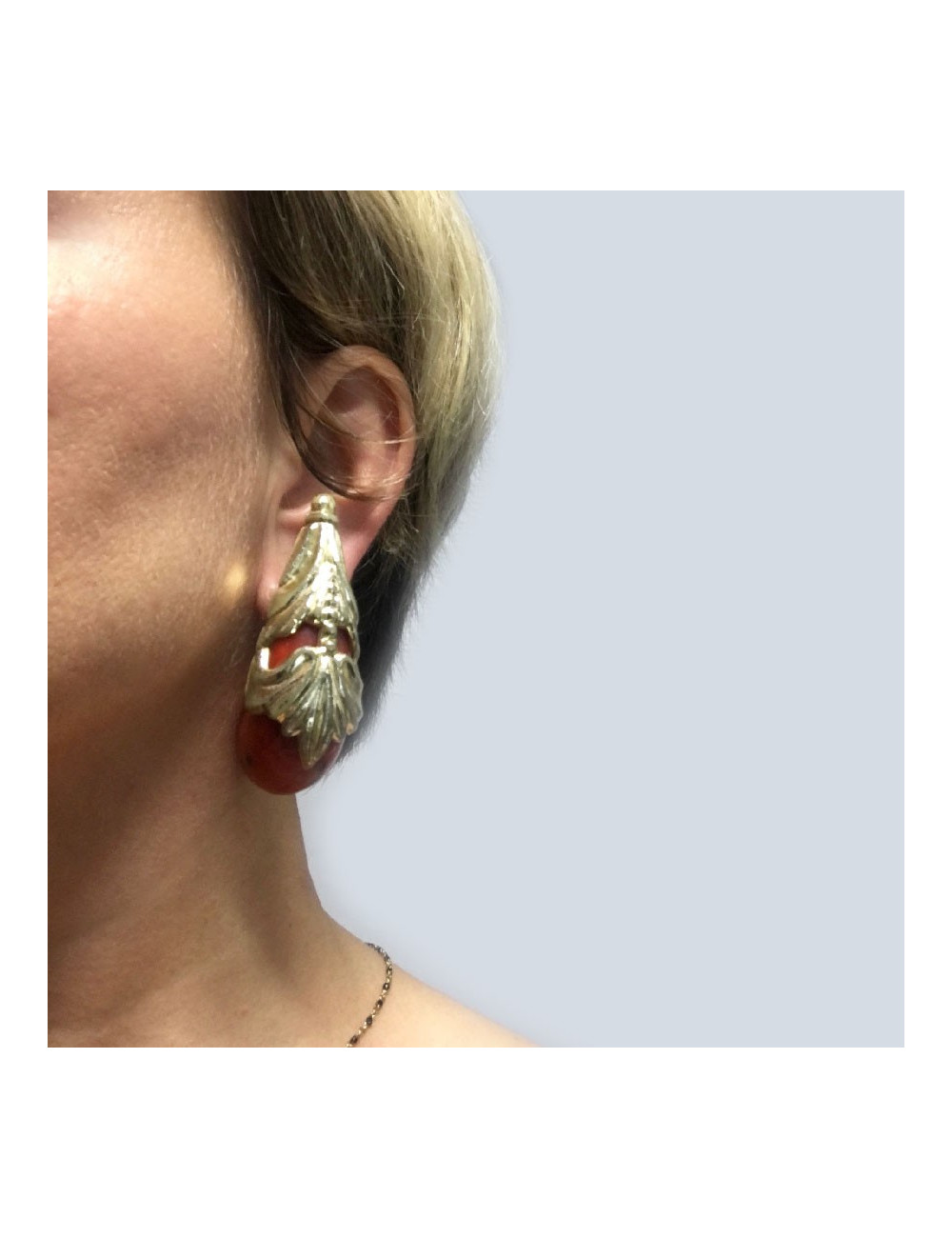 ISABEL CANOVAS coral clip-on earrings