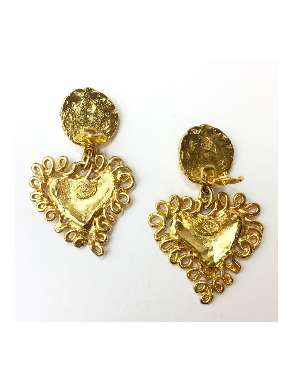Boucles d'oreille clips CHRISTIAN LACROIX Vintage coeur et strass