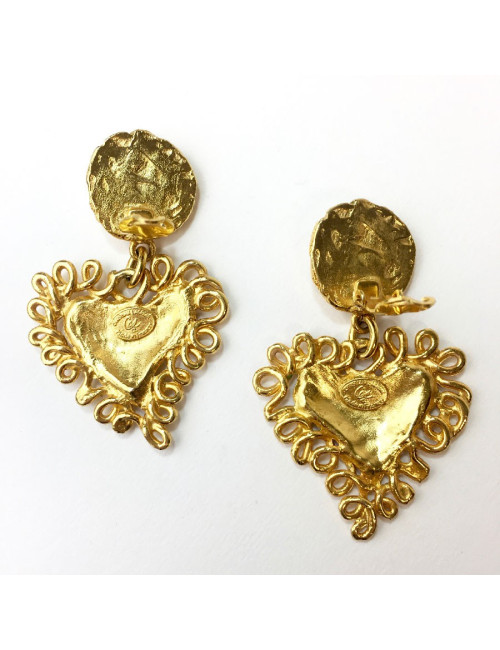 Boucles d'oreille clips CHRISTIAN LACROIX Vintage coeur et strass
