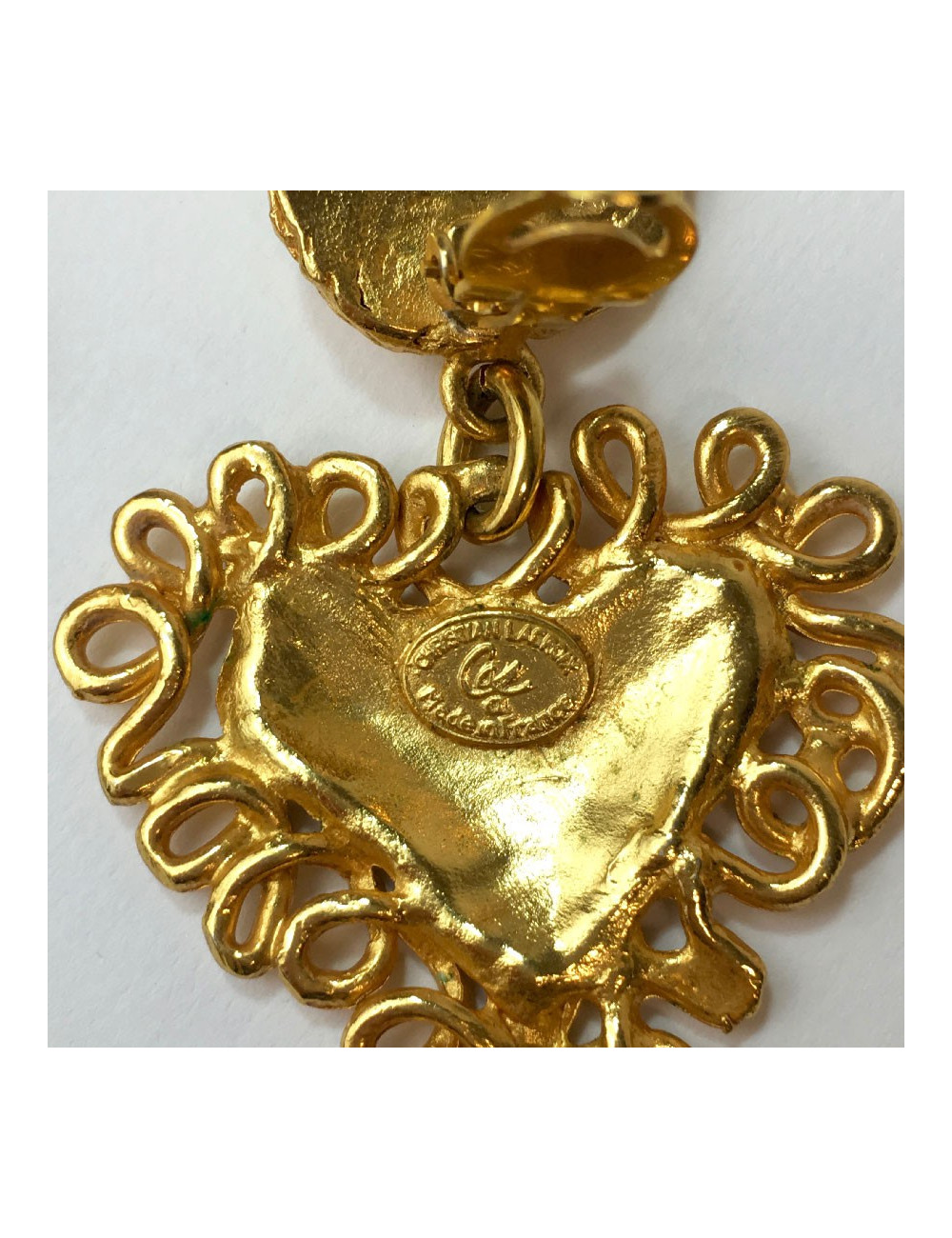 Boucles d'oreille clips CHRISTIAN LACROIX Vintage coeur et strass