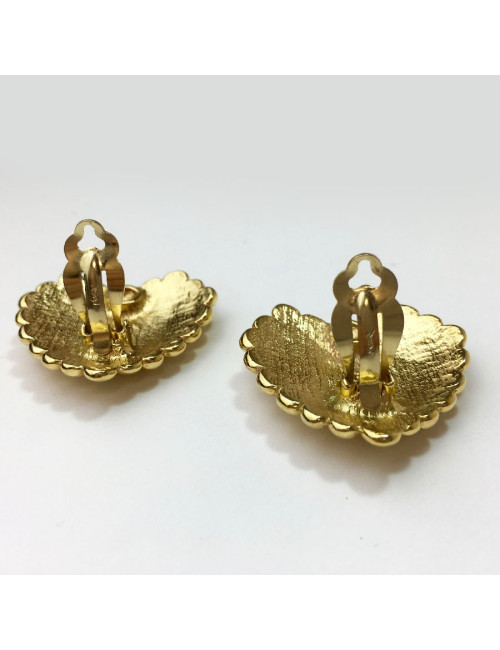 Boucles d'oreille clips YSL SAINT LAURENT coeur doré Vintage