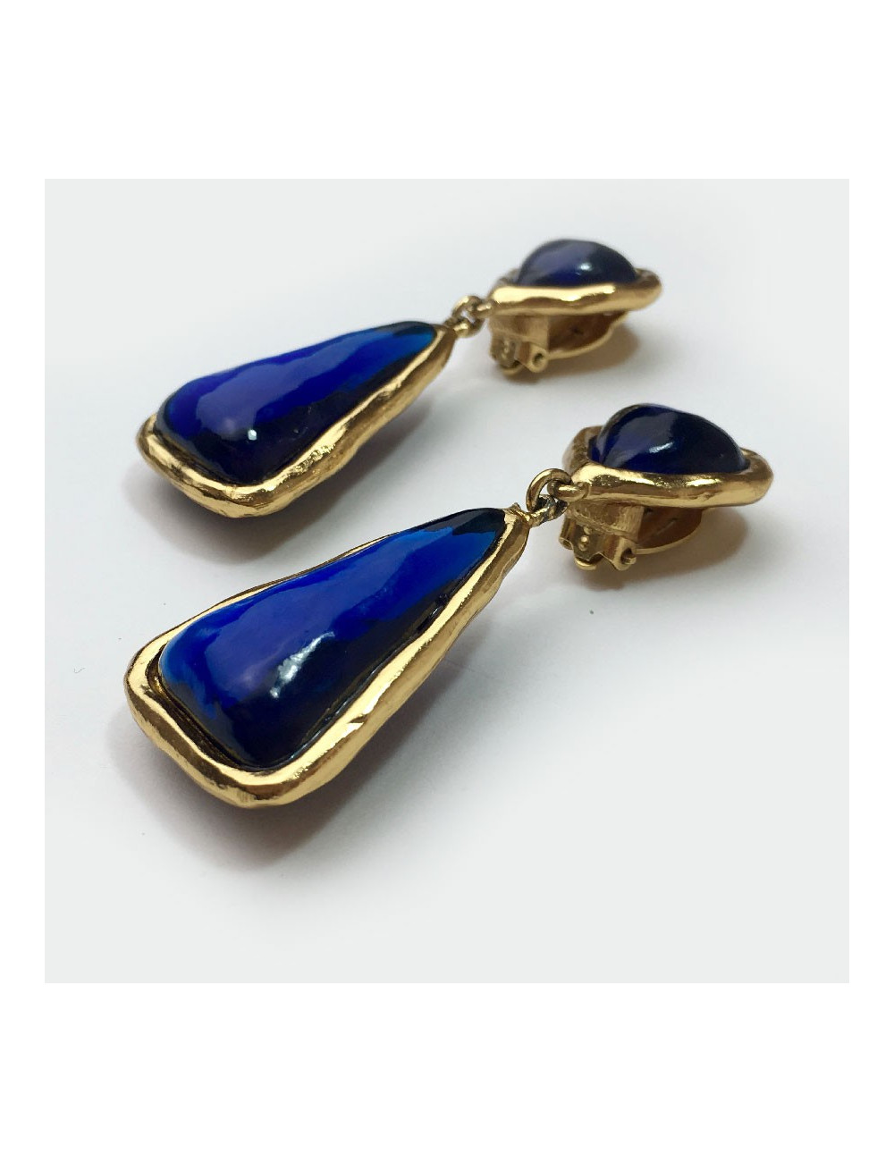 Boucles d"oreille clips SONIA RYKIEL Vintage doré et bleu