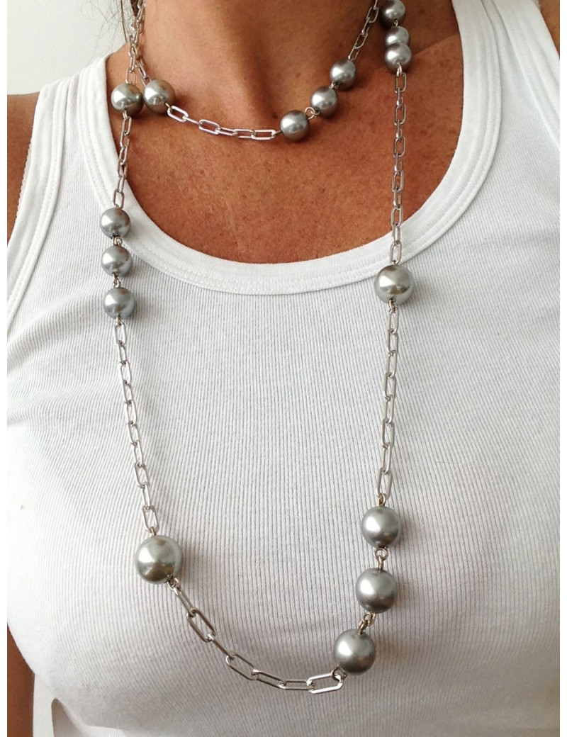 Sautoir MARGUERITE DE VALOIS perles grises