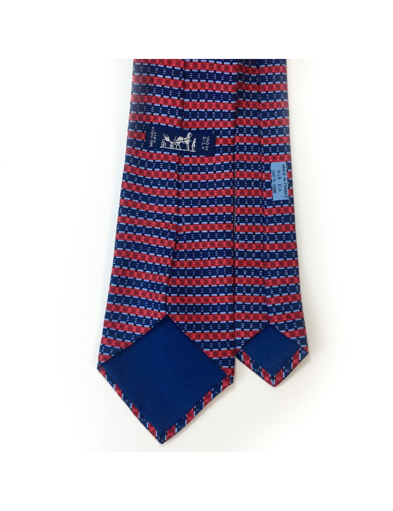 Cravate HERMES soie bleue et rouge
