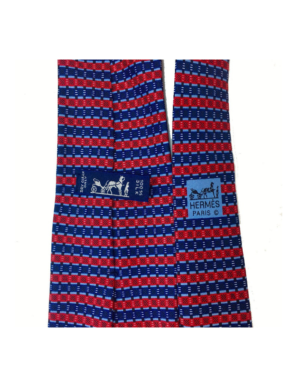 Cravate HERMES soie bleue et rouge