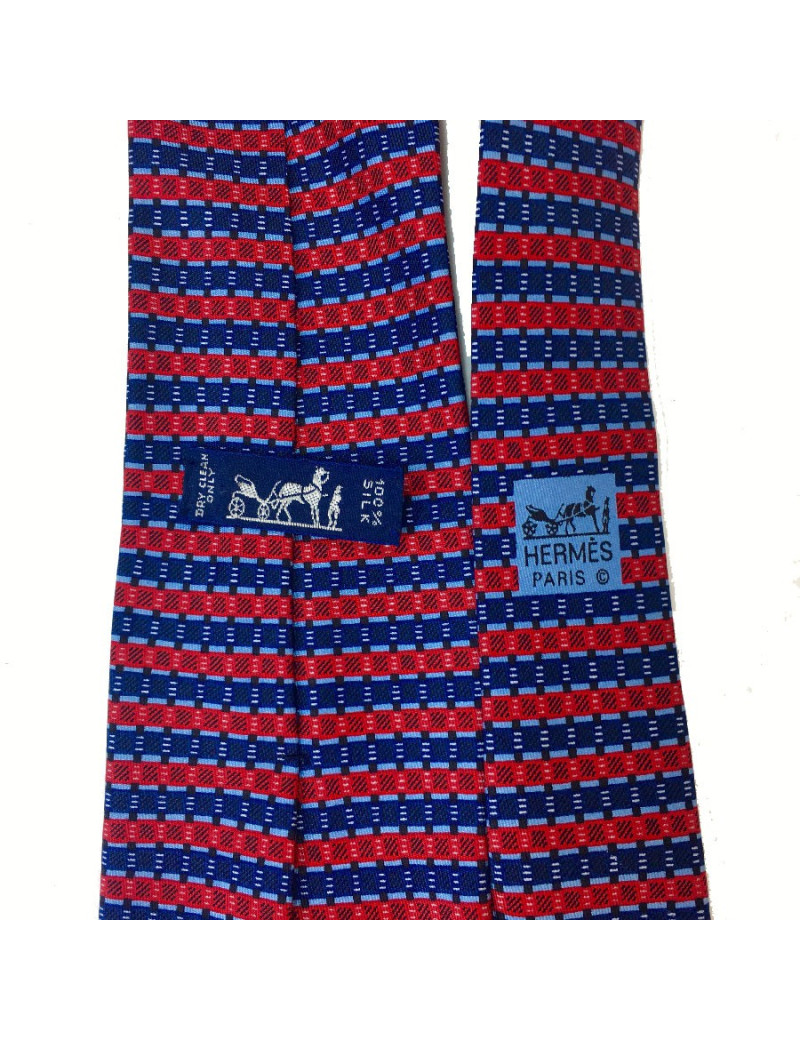 Cravate HERMES soie bleue et rouge
