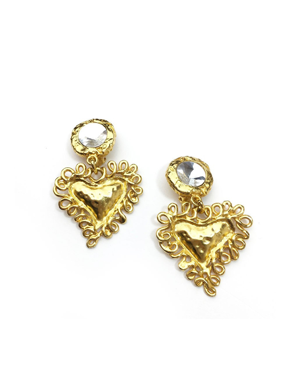 Boucles d'oreille clips CHRISTIAN LACROIX Vintage coeur et strass