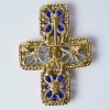 YSL YVES SAINT LAURENT Vintage cross pendant brooch set with 2 tones of blue cabochon