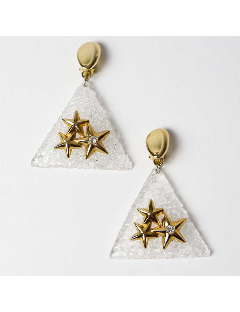 Boucles d'oreilles Clips vintage tiangle effet glace