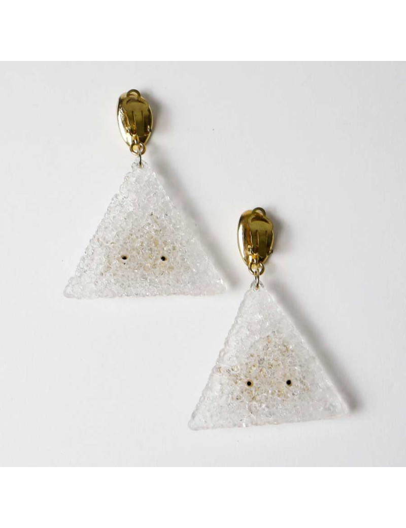 Boucles d'oreilles Clips vintage tiangle effet glace