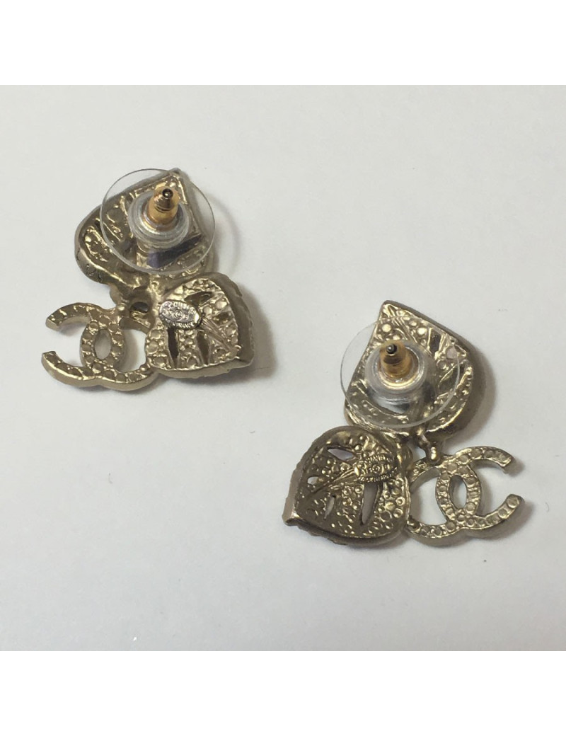 CHANEL leaves stud earrings in matte gold metal, rhinestones and pearls