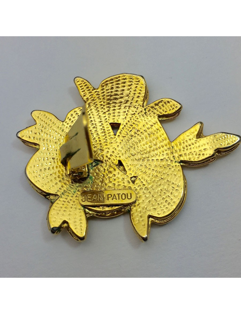 Boucles d'oreille clips JEAN PATOU dorés et résine vert foncé