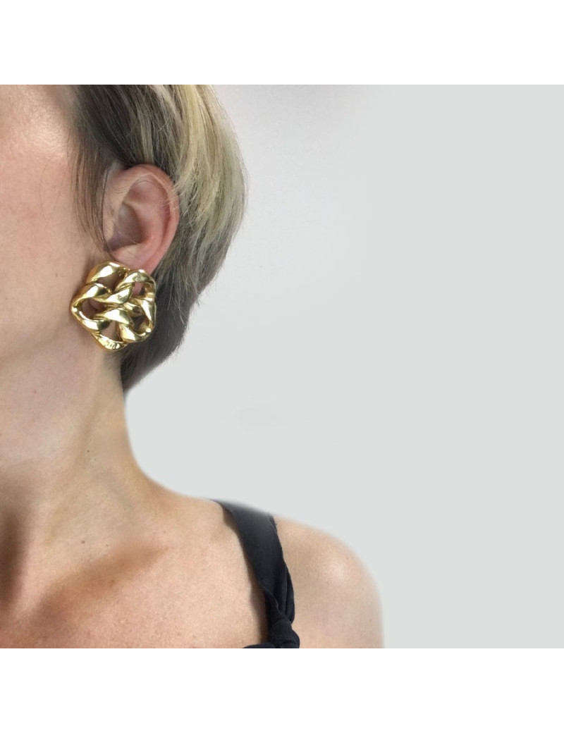 Boucles d'oreille clips CHANEL chaine Vintage en métal doré