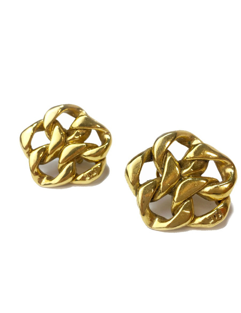 Boucles d'oreille clips CHANEL chaine Vintage en métal doré