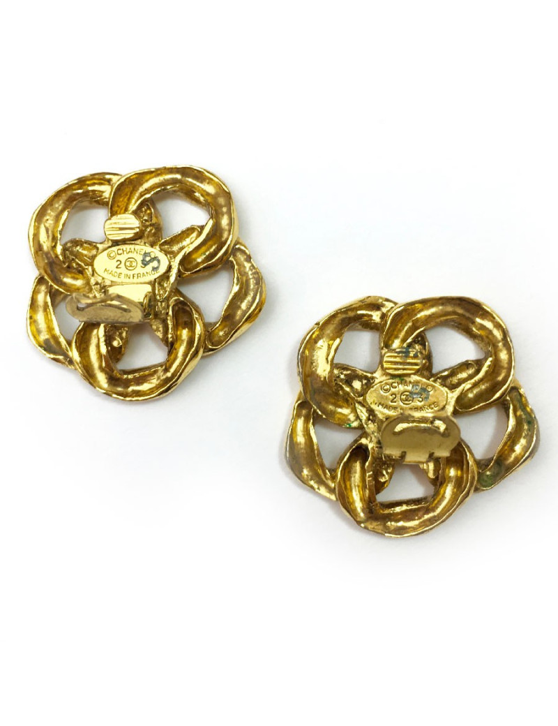 Boucles d'oreille clips CHANEL chaine Vintage en métal doré