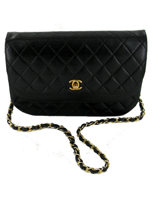 SAC chanel VINTAGE  double rabat cuir noir