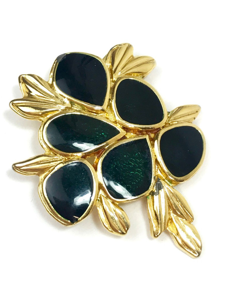 Boucles d'oreille clips JEAN PATOU dorés et résine vert foncé