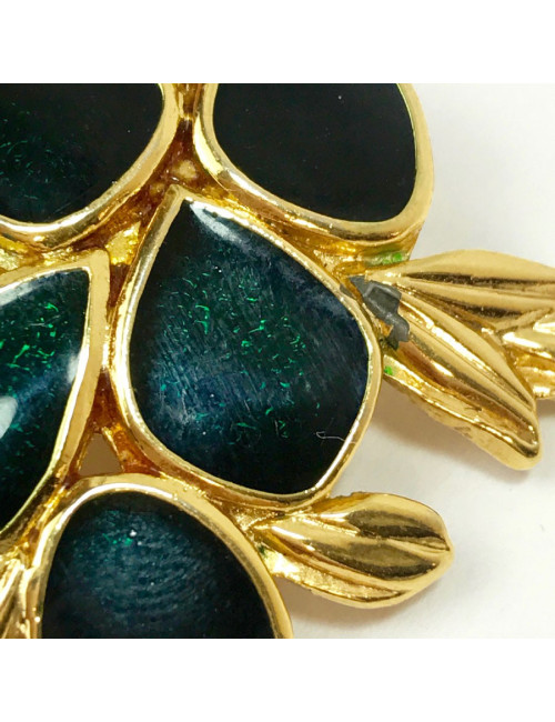 Boucles d'oreille clips JEAN PATOU dorés et résine vert foncé
