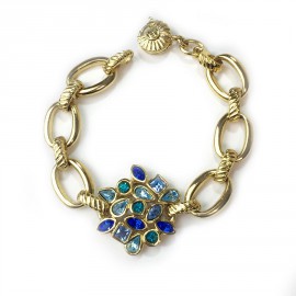 Bracelet YVES SAINT LAURENT strass bleu et métal doré