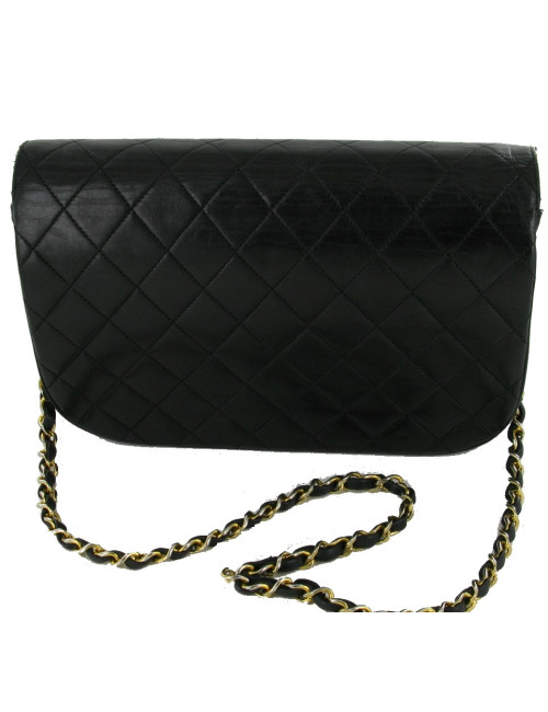 Sac CHANEL Vintage à double rabat en cuir matelassé noir