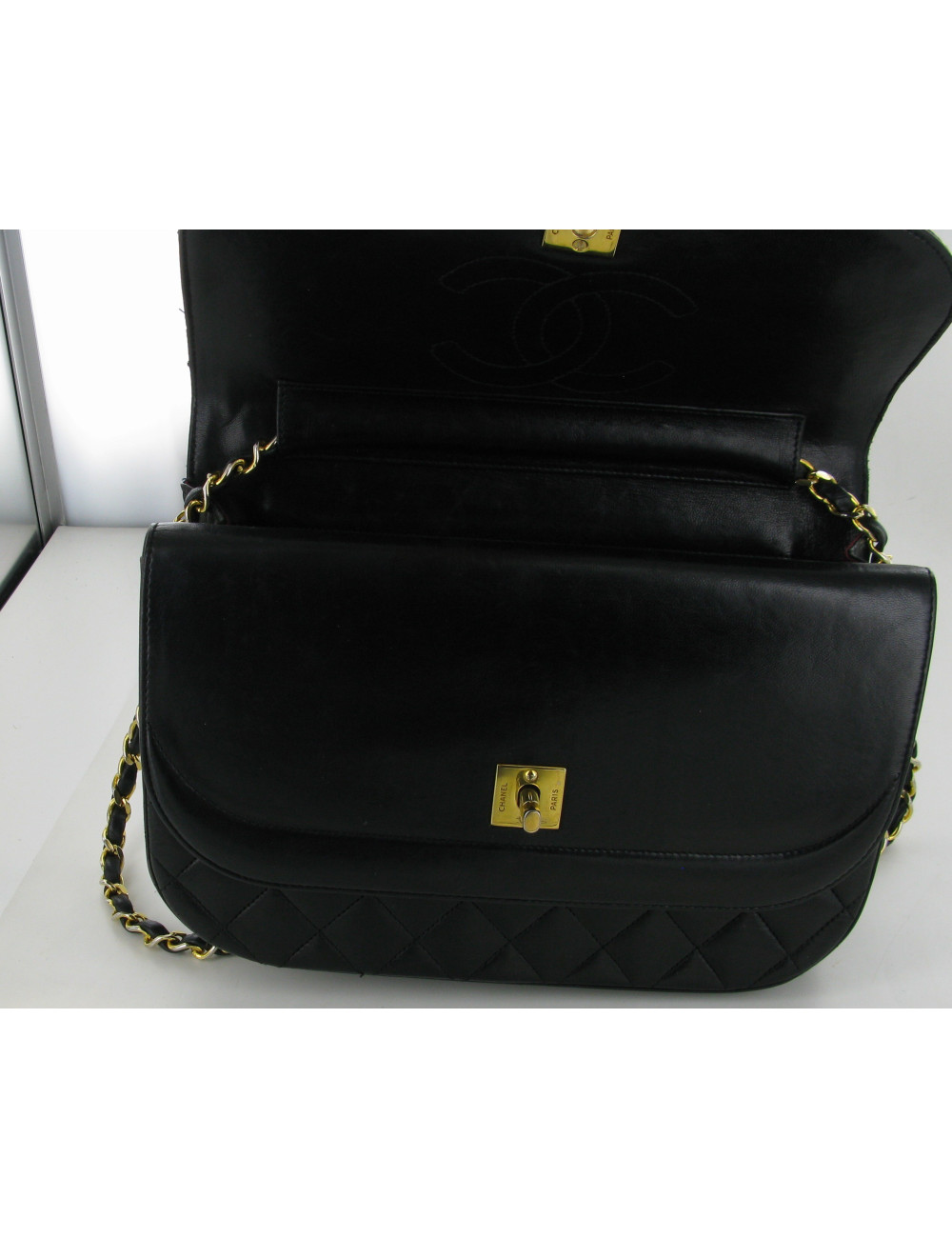 SAC chanel VINTAGE  double rabat cuir noir