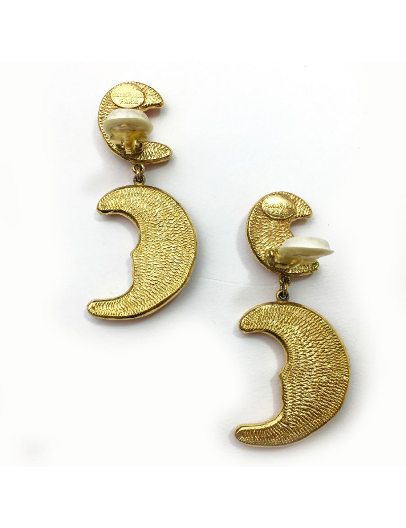 Boucles d'oreille clips pendants SONIA RYKIEL lune