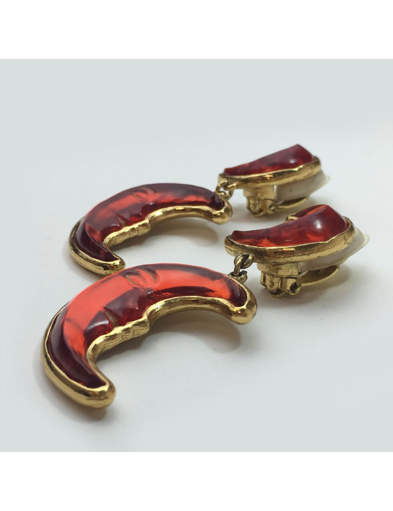 Boucles d'oreille clips pendants SONIA RYKIEL lune