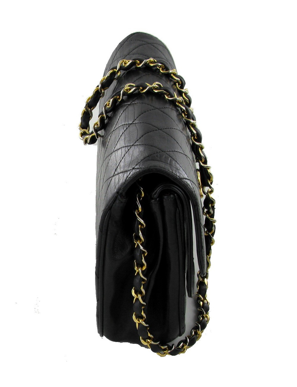 Sac CHANEL Vintage à double rabat en cuir matelassé noir