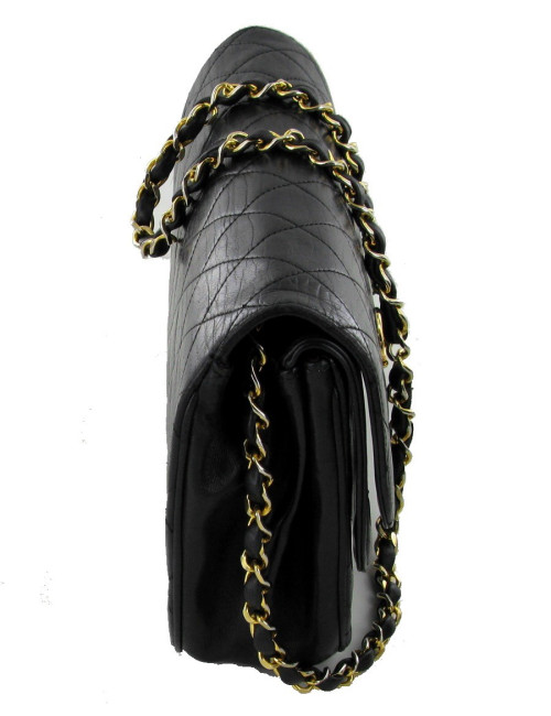 Sac CHANEL Vintage à double rabat en cuir matelassé noir