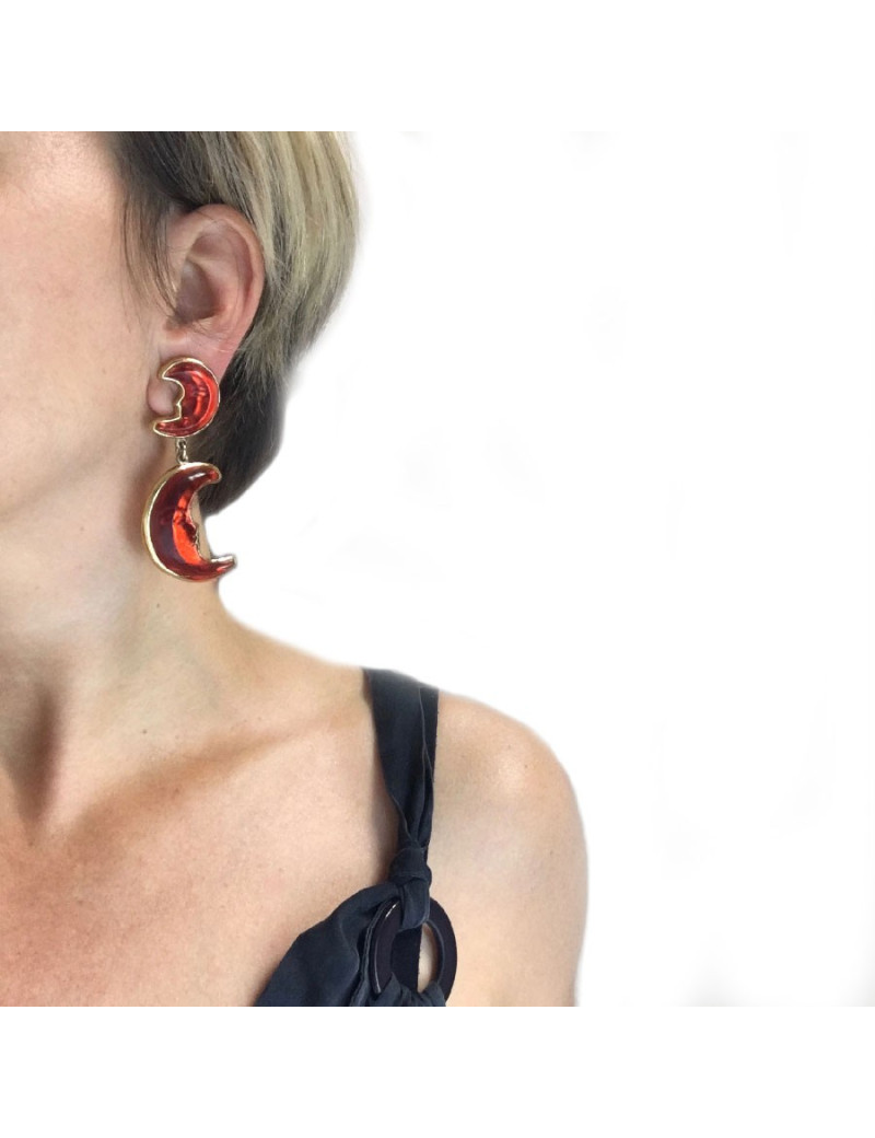 Boucles d'oreille clips pendants SONIA RYKIEL lune