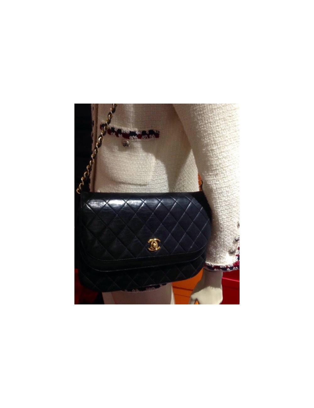 SAC chanel VINTAGE  double rabat cuir noir