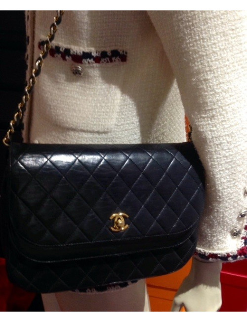 SAC chanel VINTAGE  double rabat cuir noir