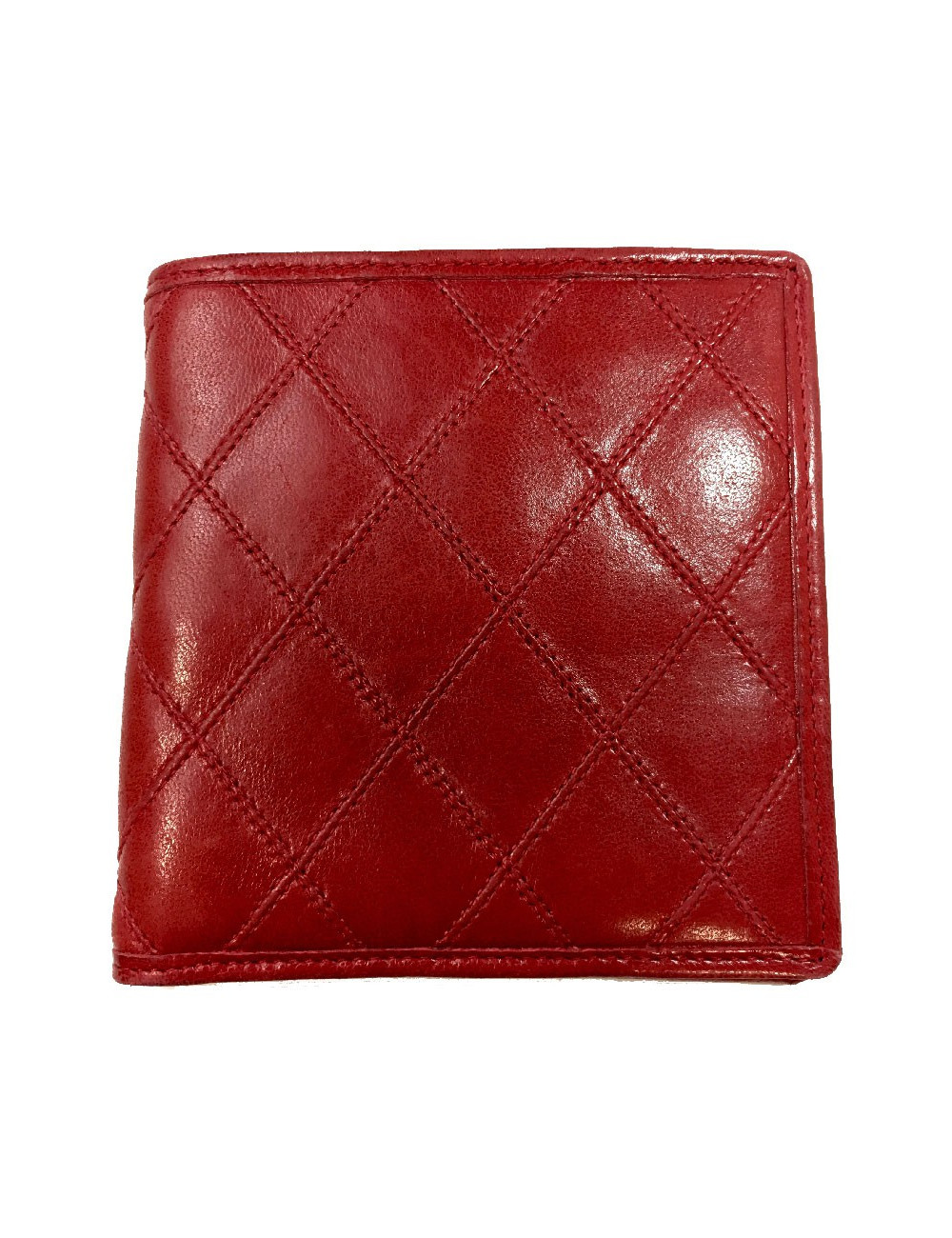 Portefeuille CHANEL en cuir d'agneau matelassé rouge Vintage