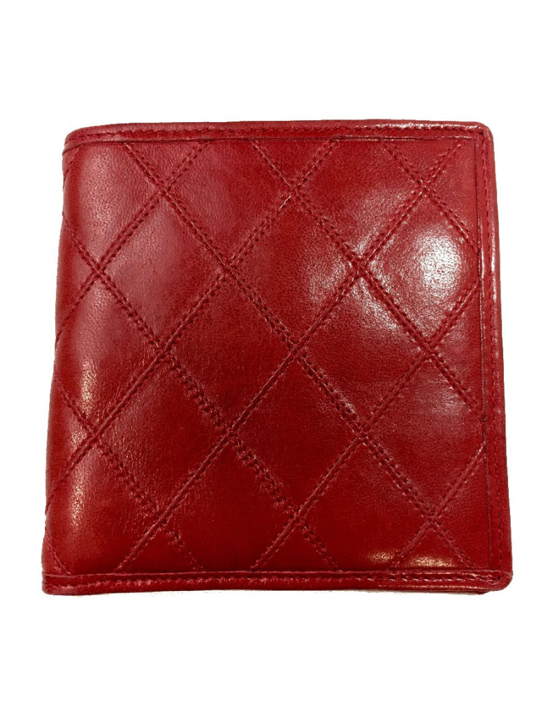 Porte monnaie CHANEL en cuir d'agneau matelassé rouge Vintage