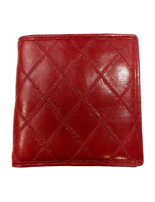 Portefeuille CHANEL en cuir d'agneau matelassé rouge Vintage