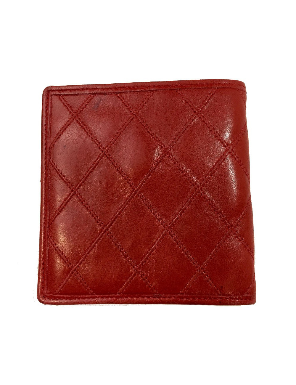 Portefeuille CHANEL en cuir d'agneau matelassé rouge Vintage