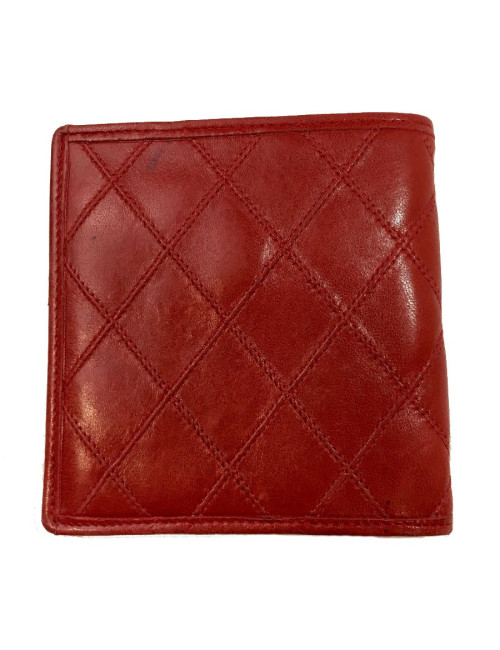 Portefeuille CHANEL en cuir d'agneau matelassé rouge Vintage