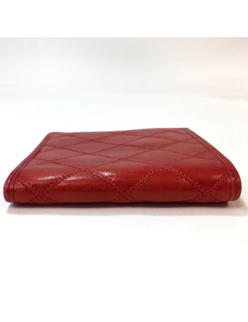 Portefeuille CHANEL en cuir d'agneau matelassé rouge Vintage