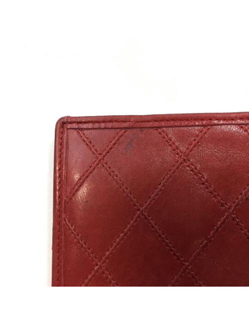 Portefeuille CHANEL en cuir d'agneau matelassé rouge Vintage