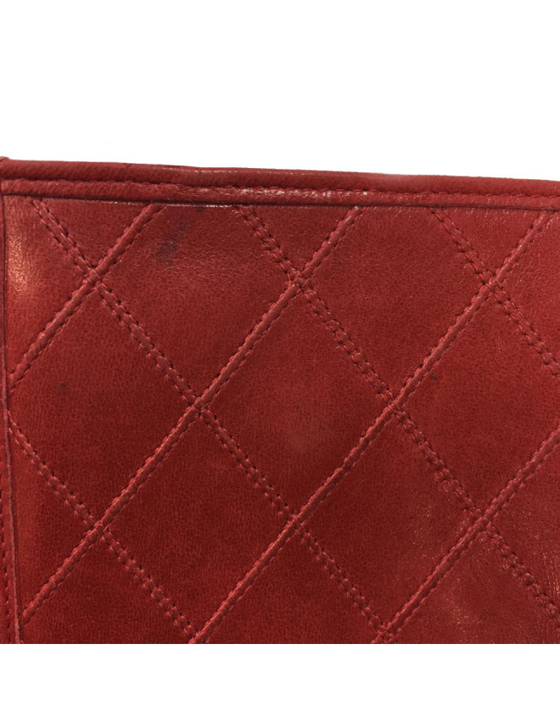 Porte monnaie CHANEL en cuir d'agneau matelassé rouge Vintage