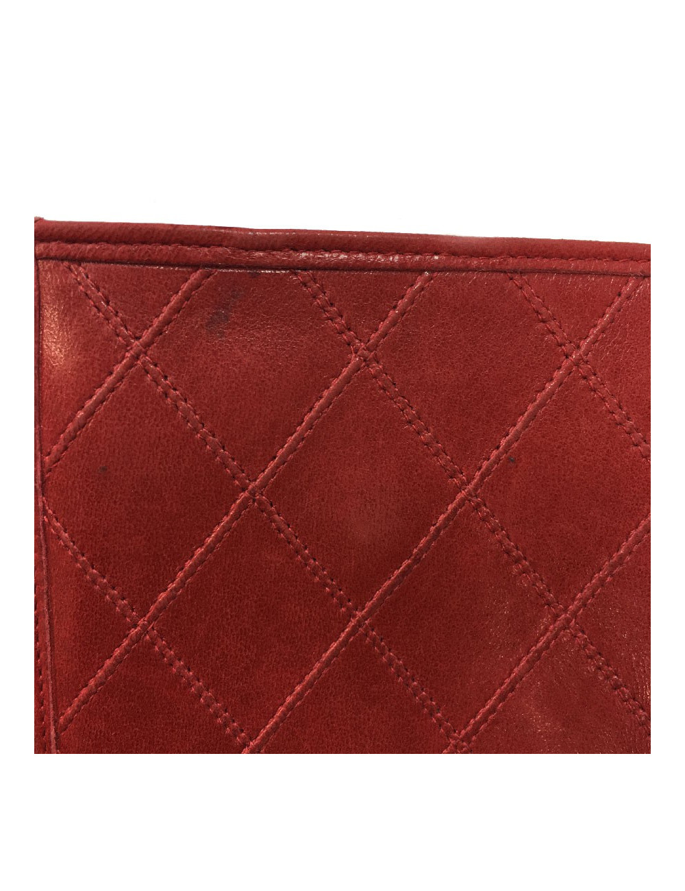 Portefeuille CHANEL en cuir d'agneau matelassé rouge Vintage