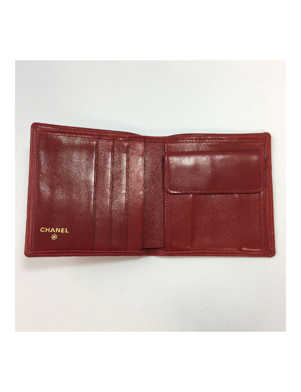 Portefeuille CHANEL en cuir d'agneau matelassé rouge Vintage
